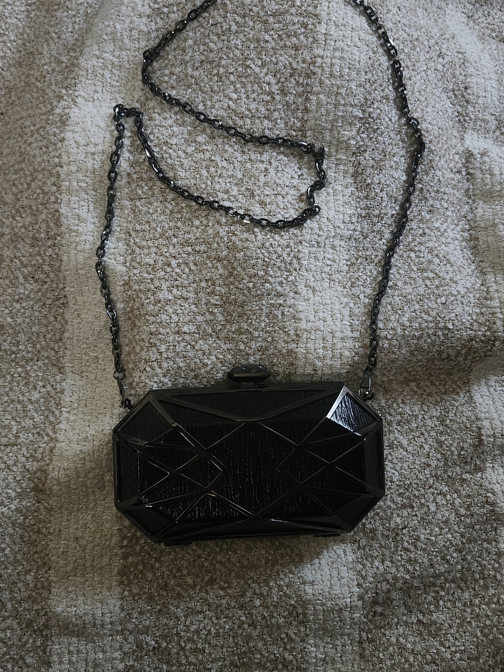 Urban Expressions Black Geometric Hardcase Clutch with Chain Strap